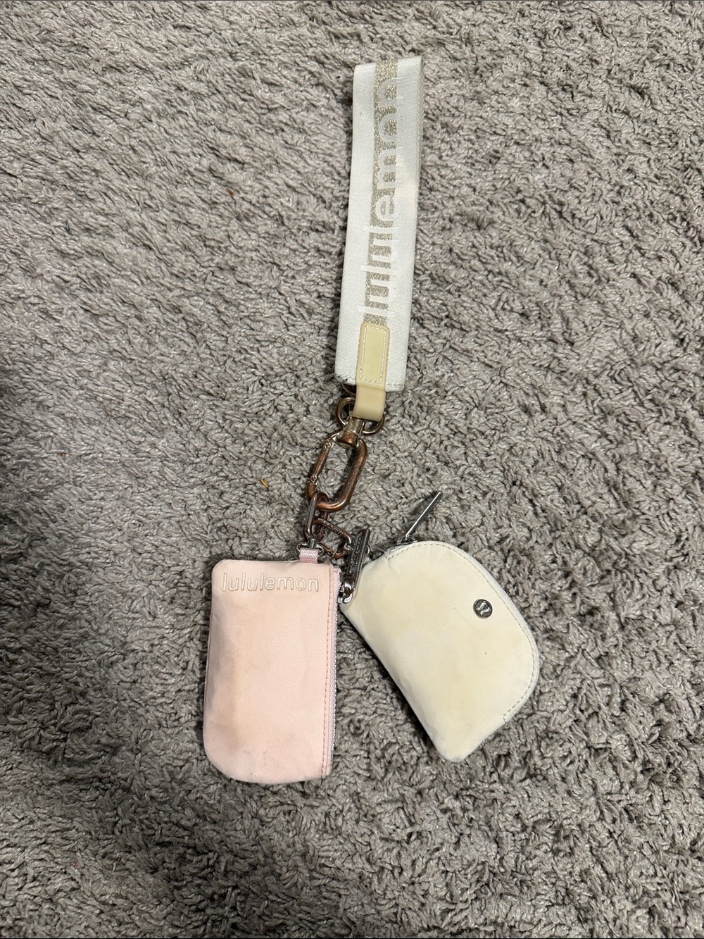 lululemon athletica Pink and Cream Wristlet Key & Card Set